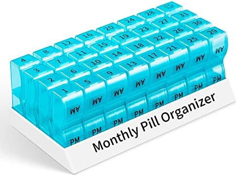 Organizador mensal de comprimidos 2 vezes por dia, caixa de comprimidos de um mês AM PM, estojo de pílula de 30 dias pequenos compartimentos
