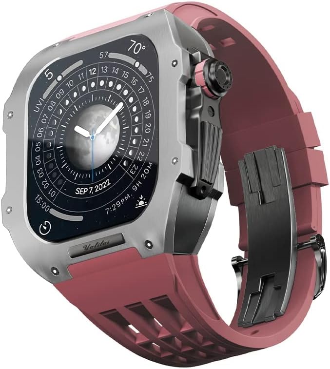Caixa de titânio Cnhkau Branco de borracha para Apple Watch Series 7 8 Substituição Substituição de alça de silicone de alta qualidade, cinta de relógio de luxo para iwatch 45mm tira
