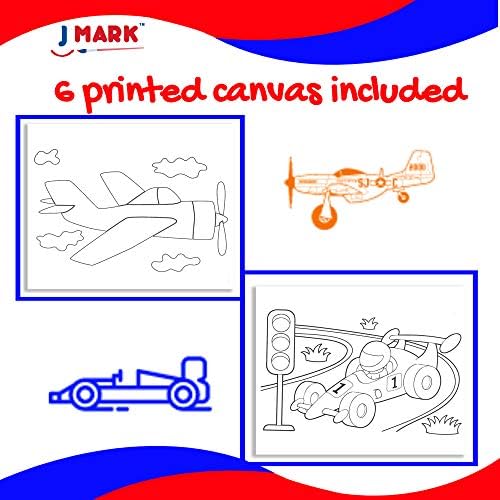 J Mark Kids Paint Conjunto e cavalete de pintura-kit de pintura de acrílico, tintas laváveis ​​seguras, cavalete de madeira, 2 telas pré-estabelecidas 8 x 10 polegadas, escovas, paleta, materiais de mistura de cores material de artesanato