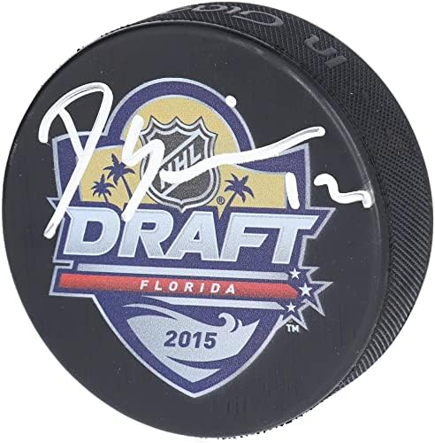 Dominik Simon Pittsburgh Penguins autografados 2015 NHL Draft Logo Hockey Puck - Pucks autografados da NHL