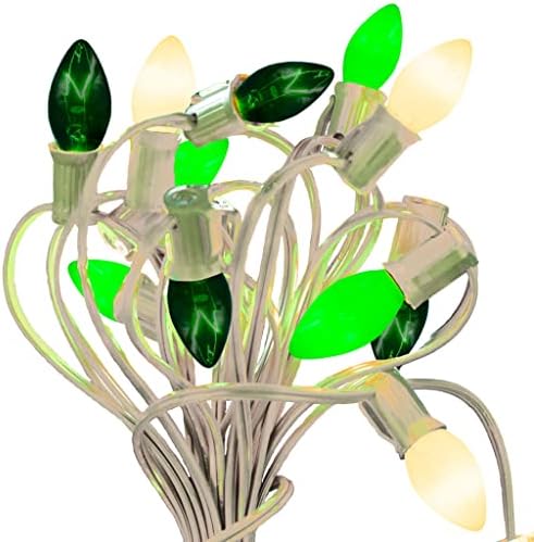 HUSA. LEE Display L D 1902 Caixa de reposição de lâmpadas de lâmpadas de Natal de São Patrício de 25 lâmpadas de lâmpadas incluídas verde cerâmica, branco sólido e verde transparente C7 C9