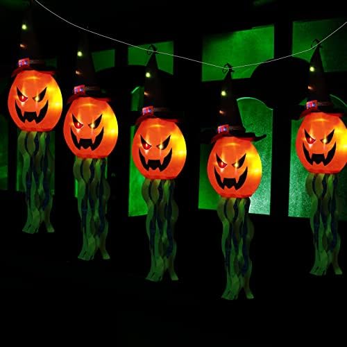 5 PCs Halloween decorativo de abóbora de abóbora, decorações de Halloween LED LED ao ar livre pendurar chapéus de bruxa de abóbora