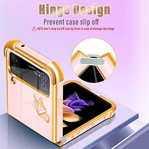 Goocrux para Samsung Galaxy Z Flip 3 Case Butterfly For Women Girls Casos de telefone lindos femininos fofos de borboletas rosa e dourado
