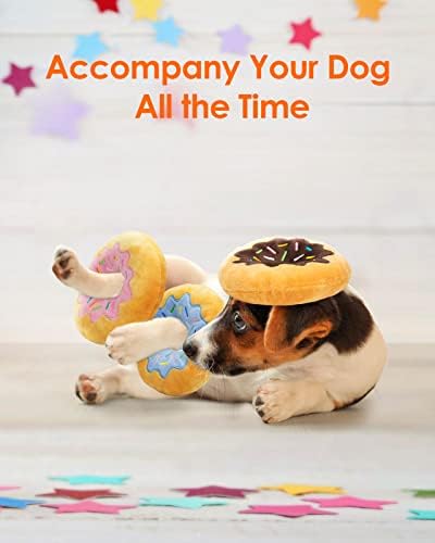 HGB Squeaky Dog Toys, Funny Donut Plush Dog Chew Toys para dentição, treinamento para animais de estimação e brinquedos de cachorro