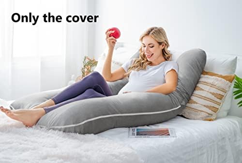 Capa de travesseiro de gravidez de Meiz, pilhas de travesseiro em forma de U, capa de seda resfriado, capa de almofada de maternidade de 60 polegadas, cinza escuro