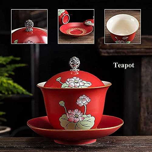 Lianxiao - Conjunto de chá de porcelana de cerâmica com 6 xícaras de chá Conjuntos de chá Cerimônia de chá Tradicional Kung Fu Conjunto de chá Party Home Deco -9