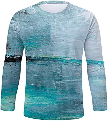 Xxzy masculino camisetas de outono masculino impressão 3D Impressão longa Camiseta casual de pescoço de pesco