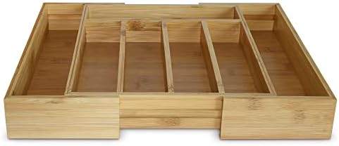 Noveltia Bamboo Expandable Pratels Drawer Organizer com 5-7 compartimentos. Bandeja de armazenamento de talheres de cozinha