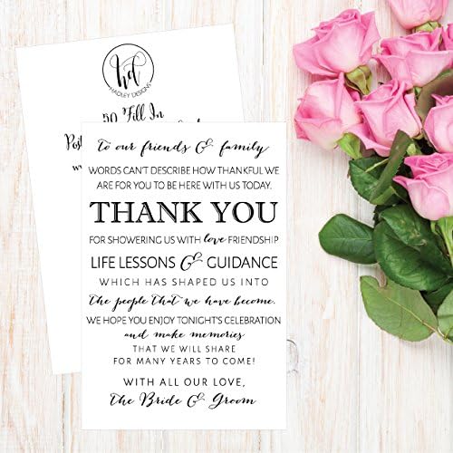 Hadley Designs 50 Casamento Agradecemos cartões, jantar de ensaio Agradecendo a mesa, menu Place Setting Card Notes, colocação de agradecimento Favors por família e convidados