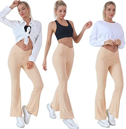 Cicendy Womens Flare Leggings, Crossover Yoga Pants Casual Bolsas de Casual Coloque Alto Controle de Ginástica Pontas de exercícios