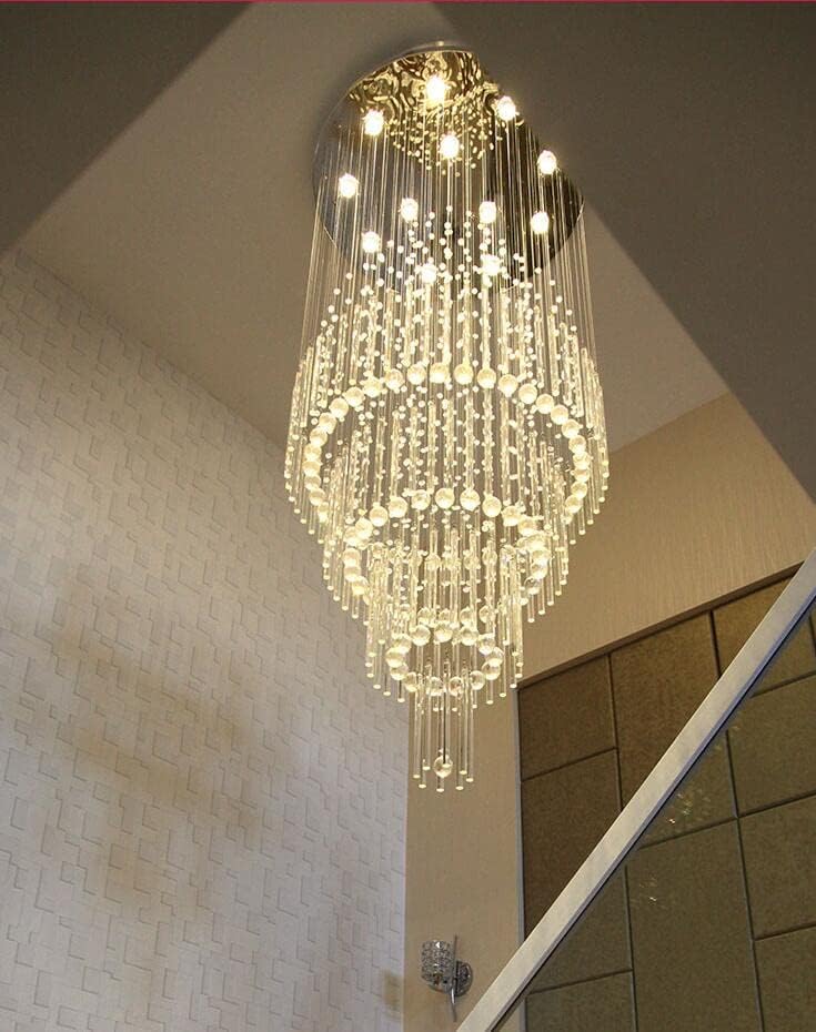 ykolupty d32 x H110 '' Modern Staircase Crystal Lusteliers para luzes de teto alto lustre de chuva de cristal de grande cristal 12 luzes 12 luzes