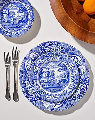 Placas de salada italiana azul de Spode Blue Conjunto de 4, 7,25 ”, louça fina, feita na Inglaterra, lava -louças em segurança