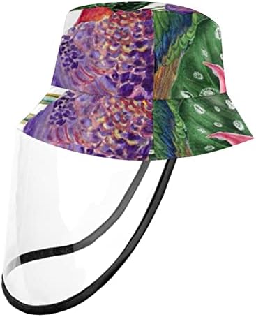 Chapéu de proteção para adultos com escudo facial, chapéu de pescador anti -sun tampa, folhas de flores flamingo de desenhos