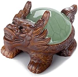 N/A Ru Kiln Dragão Tartaruga Tartaruga Decoração de Pet Cerâmica estátua de cerâmica Fengshui Ornamentos artesanais Conjunto de chá Madeir