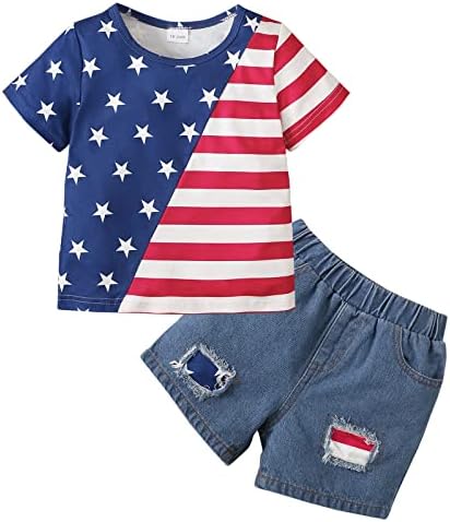 RomPerinBox 4 de julho de menino de menina de menina bandeira camiseta de calça curta