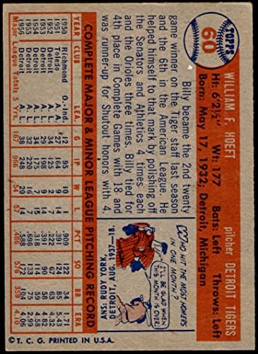 1957 Topps Baseball 60 Billy Hoeft Excelente por Mickeys Cards