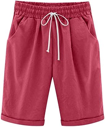 Shorts de linho de algodão de bermuda femininos lmsxct com bolsos shorts de praia de verão casual