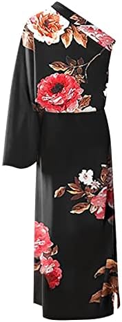 Vestidos maxi para mulheres 2023, feminino sexy uma fenda ombro bainha floral manga curta vestido casual solto