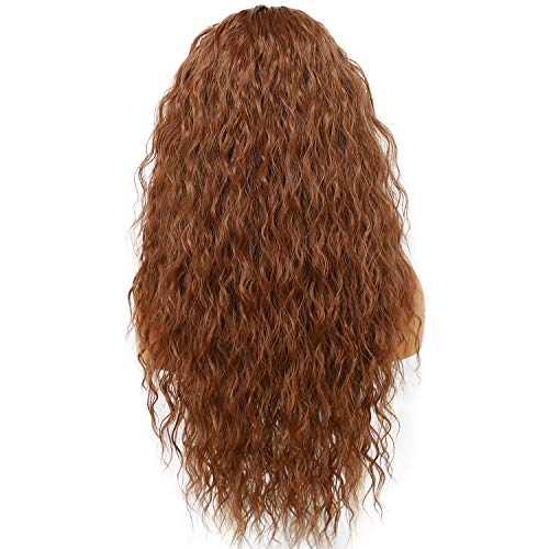 Llei'z Deep Curly Head Band Band Wig, perucas de cabelo sintéticas de Auburn para mulheres negras resistentes à fibra