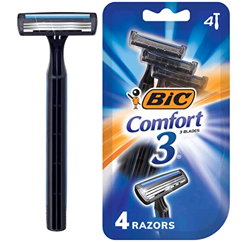 Bic Comfort 3 Razoras descartáveis ​​para homens, Razoras perfeitas para um barbear suave e confortável, 4 Razoras descartáveis ​​com 3 lâminas, 4 Kit de barbear