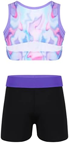 Yhong Kids Girls Duas peças Princiadas Danom Sportfits Tampa da colheita com shorts Bottoms Workout Tracksuit Set