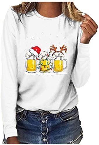 Tops de Natal feminino Tops de manga longa Graphic impressa T-shirts Holida Casual Casual Pullover solto Camiseta de natal