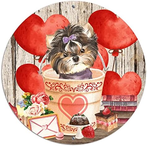 Metal redondo dia dos namorados grinaldas sinais de chihuahua coração de balão de balão de madeira amantes de cães de animais
