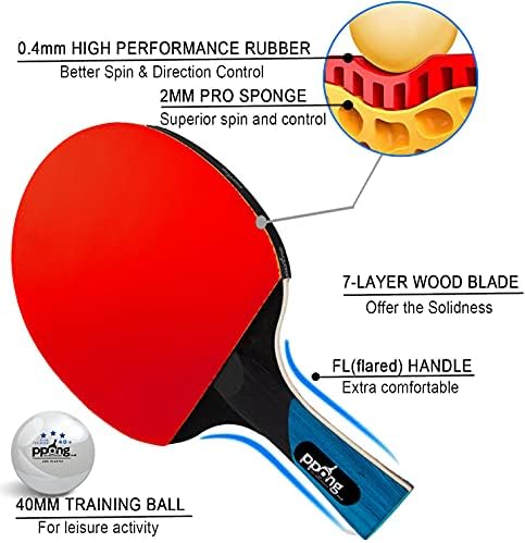 Ppong Tennis Bats 2 Jogador Conjunto, morcegos pingue -pongue com estojo e bolas de raquete, ITTF aprovou a raquete de tênis para atividade familiar, escola e esportes