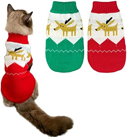 Cooshou 2pcs gato christmas suéterdog de natal suéter gato cão malhas suéter de roupas de barracas de natal suéters vermelhos de