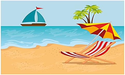 Ambesonne Graphic Beach Ceramic Tontherscorrer, cena de lazer de verão na costa oceano veleiro parasol e estilo de desenho animado, bancada versátil decorativa para banheiro, 4,5 x 2,7, multicolor