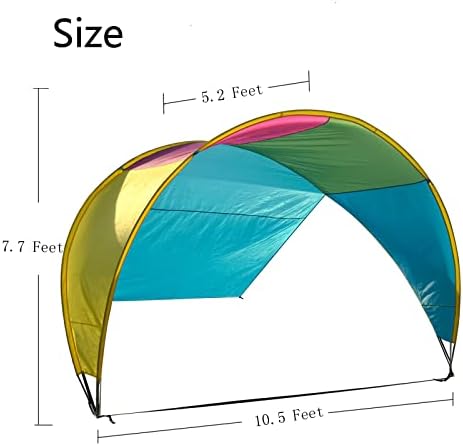 Atualizado - tenda de praia de design patenteado 10,5 'x 11,5' se encaixa em 4-6 adultos, abrigo de sol do arco -íris, tom externo para acampar, quintal, piqueniques - areia, grama tudo adequado ...