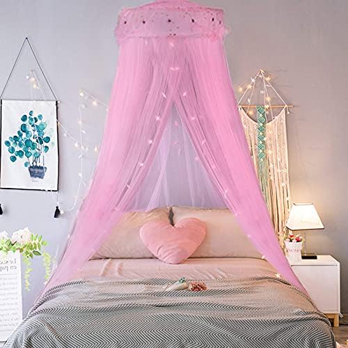 HEVirgo Bed Canopy Mosquito Net, pendurar cortinas de rede de viagem, reclamação de cama de tenda, 270 cm de garoto bebê princesa cúpula cúpula cortina de cortina Hung Hung Mosquito Decoração de rede - azul claro