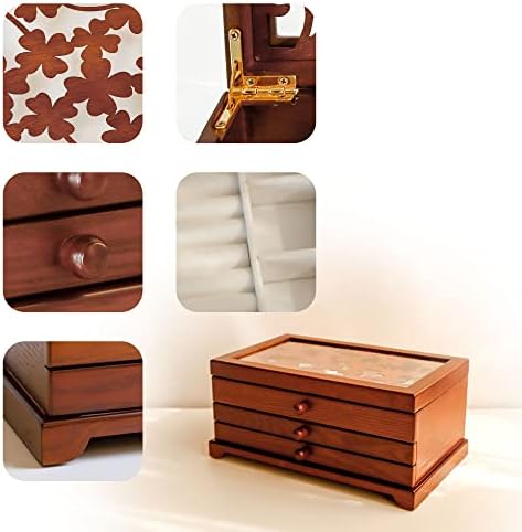 Caixa de jóias de madeira Kendal, caixa de jóias de 3 camadas para mulheres, organizador de jóias, estojo de armazenamento