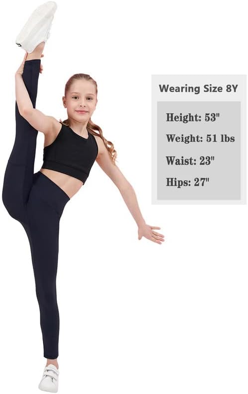 Leggings atléticos da menina com bolsos da dança de compressão juvenil calças de ioga sem costura frontal