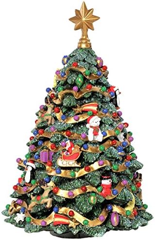 A empresa de caixa de música de São Francisco Jingle Bell girando a estatueta de árvore de Natal