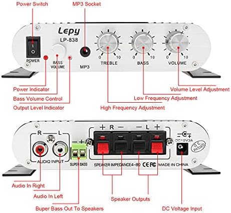 Epathchina Controle remoto Bluetooth 2.1CH Hi-Fi Audio Audio de alta potência Subwoofer amplificador FM Radio Player Suporte