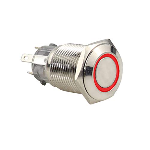 Interruptor de botão de metal, botão de push de retenção automática, botão de pressão momentânea de água de 5 mm de 5 pinos com luzes com luzes de prata 220V Branco 1 PCS