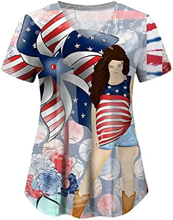 Manga longa Sirta de camiseta para mulheres Casual Independence Day V Pescoço de pesco