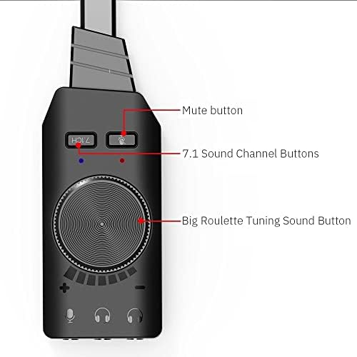 BHVXW 7.1 canal USB Som Som Converter Adaptador Volume externo ajustável para fone de ouvido do jogo