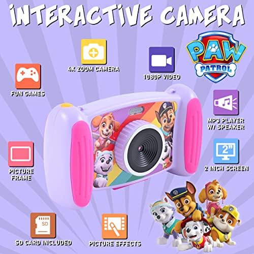 First Trends Paw Patrol Câmera interativa para crianças, câmera recarregável divertida para crianças com vídeo, câmera de 4 x zoom,