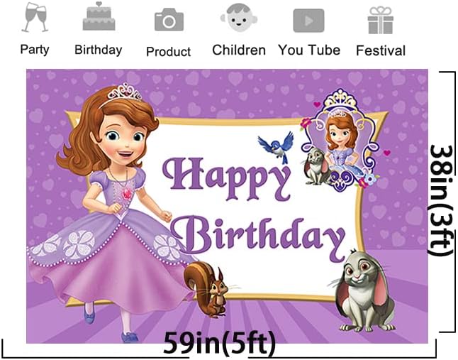 Princess Sofia Backdrop para festas de aniversário Foto roxo Antecedentes Sofia tema Banner de chá de bebê 59x37in