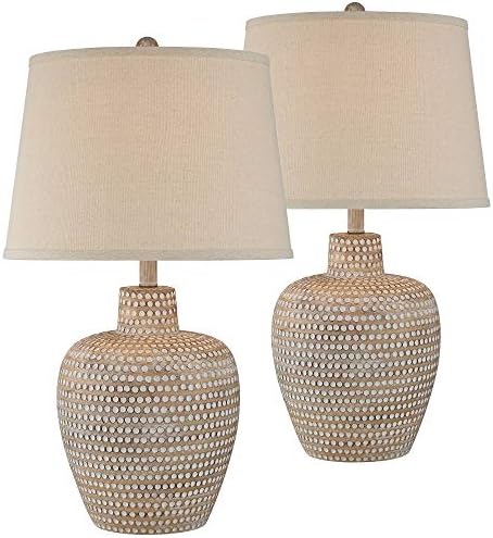 Regency Hill Glenn Rústico Rústico Sudwestern Style Pot Table Lamps 27 Conjunto alto de 2 tambores de tecido de aveia