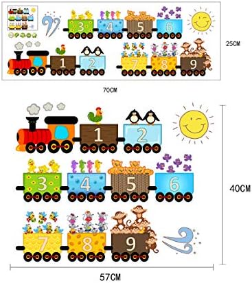 Decalques de parede de trem de animais Número de adesivos de parede de macaco para crianças quarto de sala de jogos de sala de aula berçário