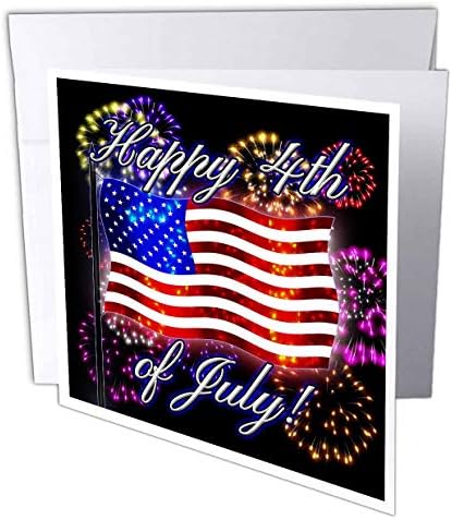 3drose 4 de julho American Flag With Fireworks Digital Art Greeting Card