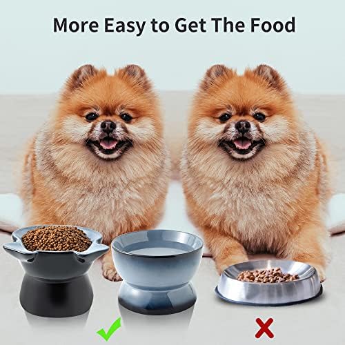 NiHow Dog Food & Water Bowl Conjunto: Tigelas de cães de cerâmica elevadas para cão médio/tamanho pequeno - alimentos para cachorrinhos levantados - tigelas de estimação cinza não deslizante para proteger a coluna