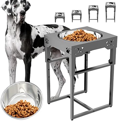 Sunmeyke Stand de cães elevados de aço inoxidável, tigela de cachorro elevada ajustável para cães de tamanho médio e de tamanho grande, com 135 oz/17 xícaras de cães com capacidade para cães, 6 alturas mais limpas