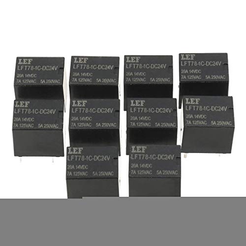 Aexit 10pcs DC Controle elétrico 24V bobina SPDT 1NO+1NC 5P Relé eletromagnético de energia 5p Rail DIN/PCB montado 14VDC 20A/7A