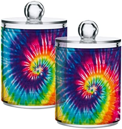 INNEWGOGO TIY Dye Rainbow 2 Pack Cotton Swab Ball Suports Dispensador de bancada de plástico de bancada com tampas de