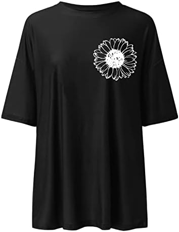 Blouses de tamanho grande para mulheres, impressão gráfica de letra o pescoço de manga curta Camiseta T-shirt T-shirt T para mulheres