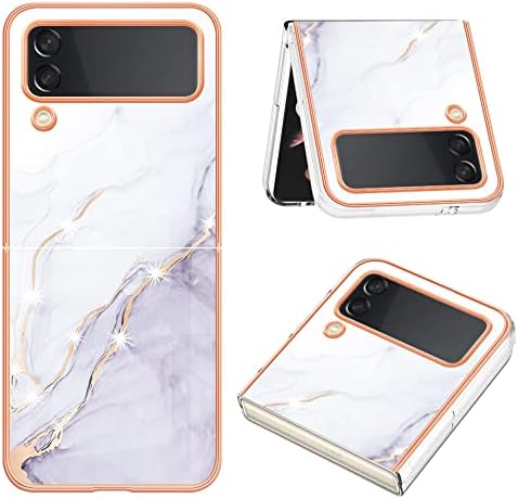 Compatível com capa de telefone Samsung Z Flip4, TPU IMD IMD Série de mármore branca personalizada Casos magros com